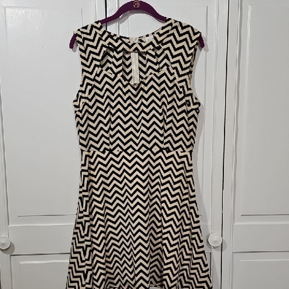 Pink Owl Black and Tan Zigzag Midi Dress